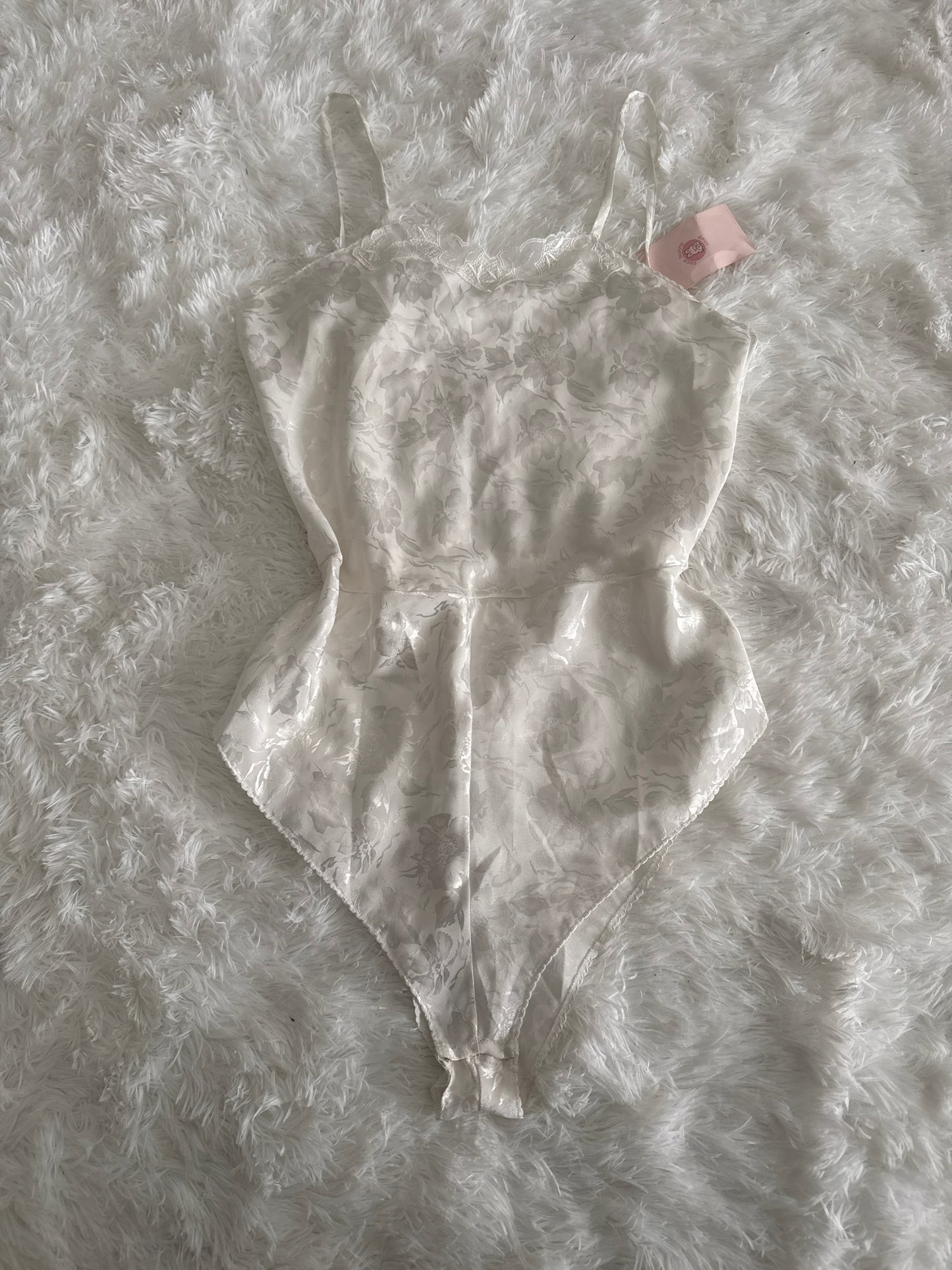 scallop lace trim satin floral pattern bodysuit