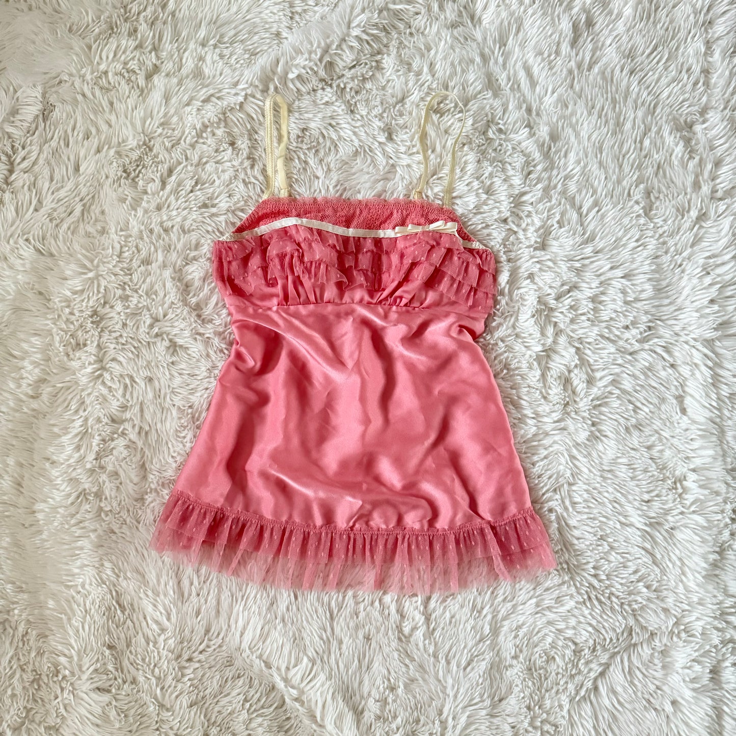 magenta ruffle bow camisole