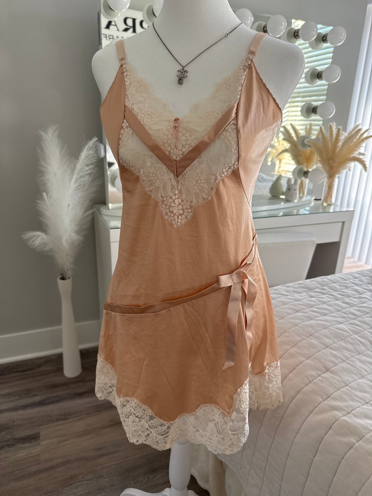 spiked pink strawberry oat milk latte slip dress