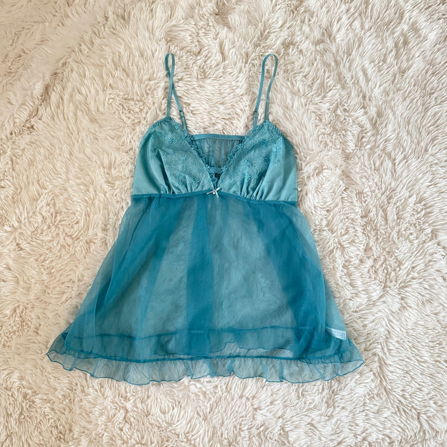 ocean blue sheer ruffle camisole