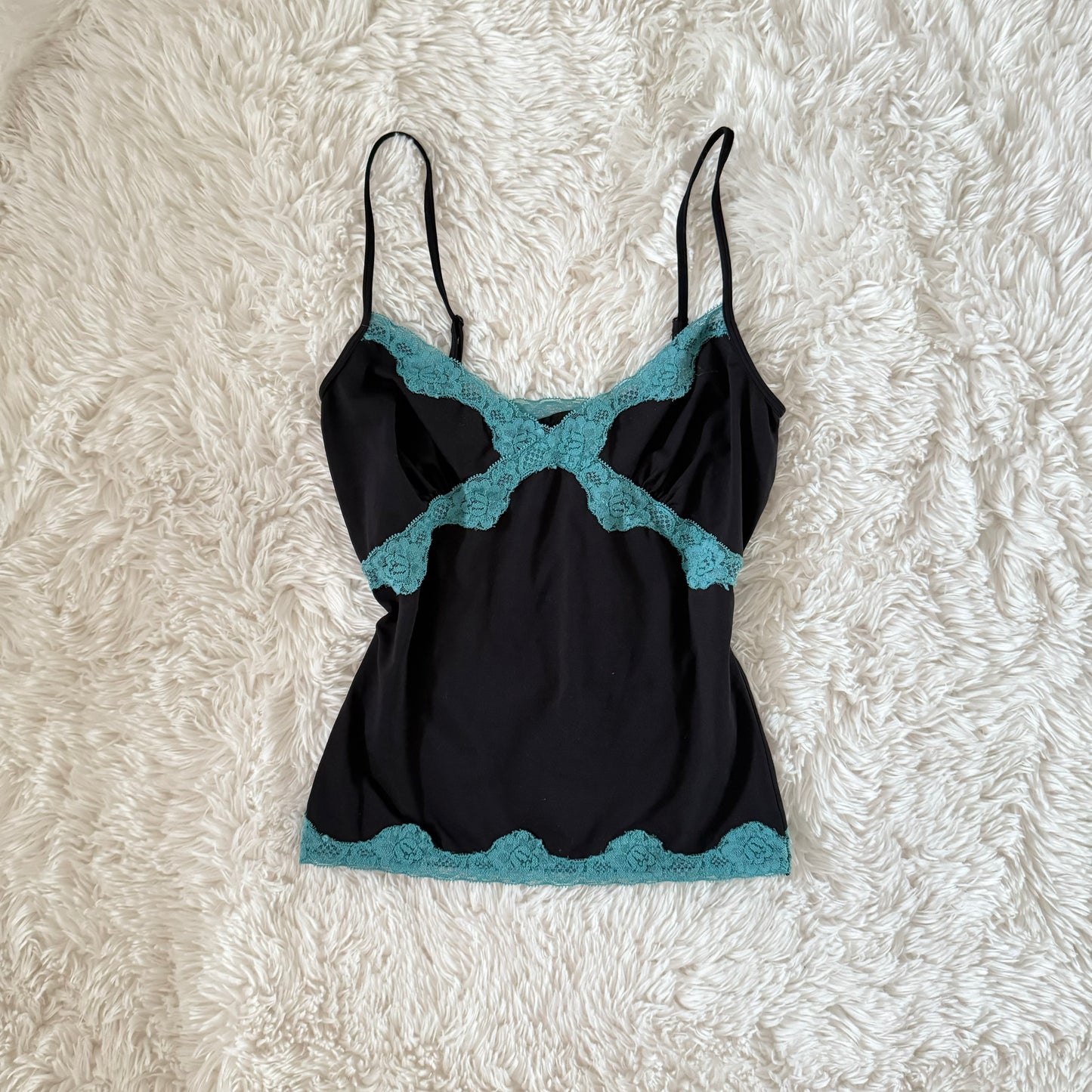 turquoise black y2k lace trim camisole