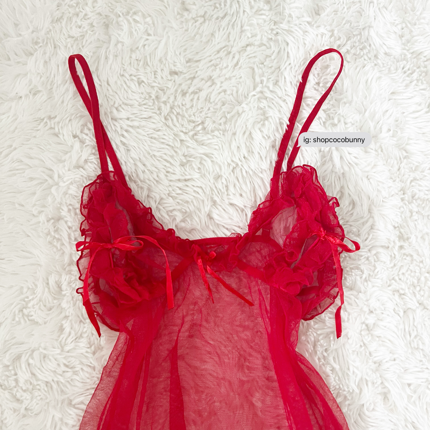 spicy red ribbon sheer slip dress