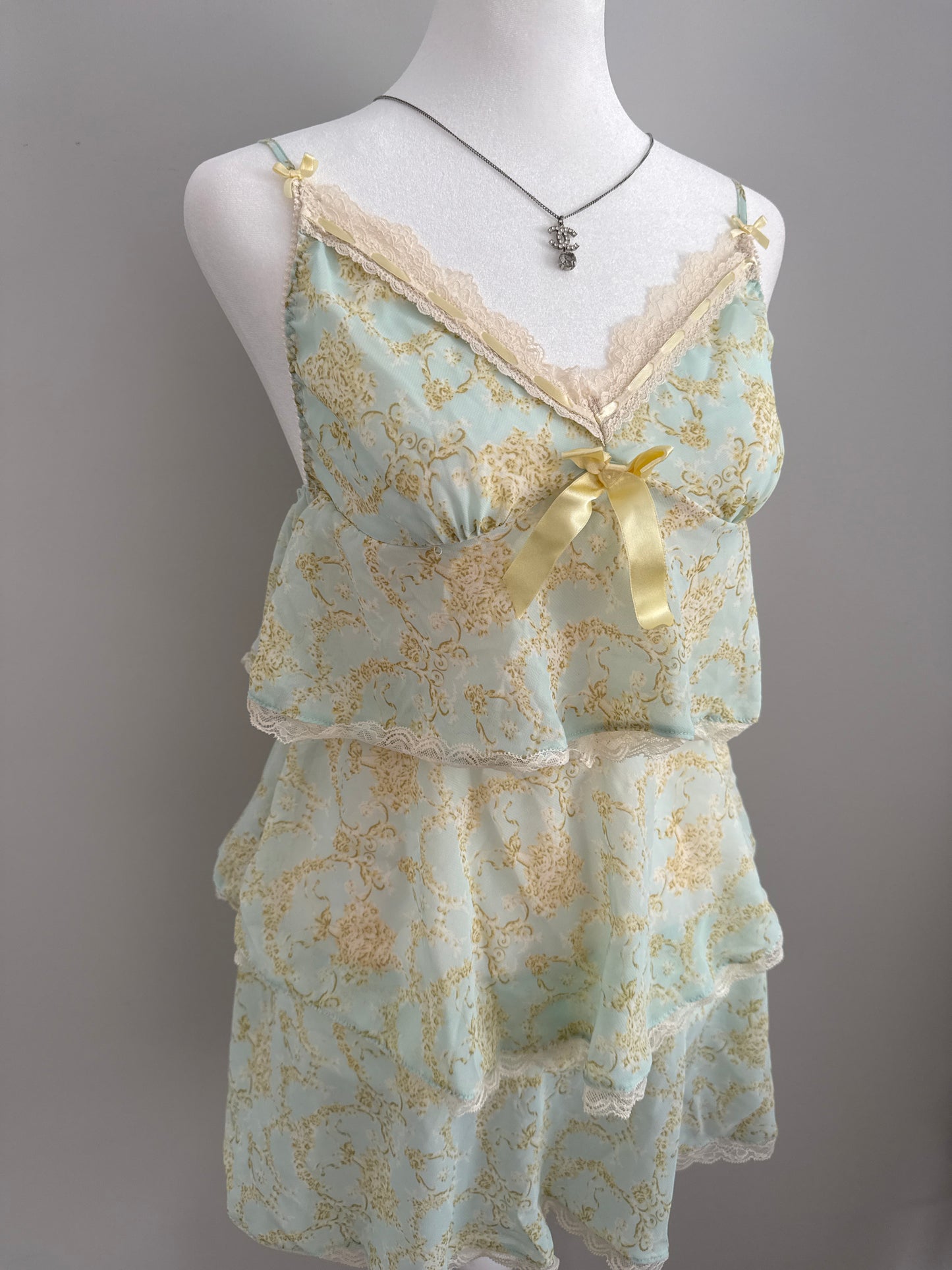 pear yuzu floral martini slip dress