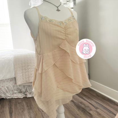 fairy sequin cream shimmer ruffle waterfall camisole