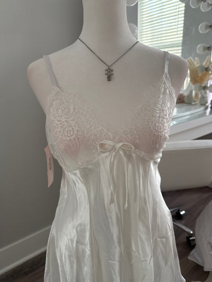white satin eyelet lace bow bustier slip dress