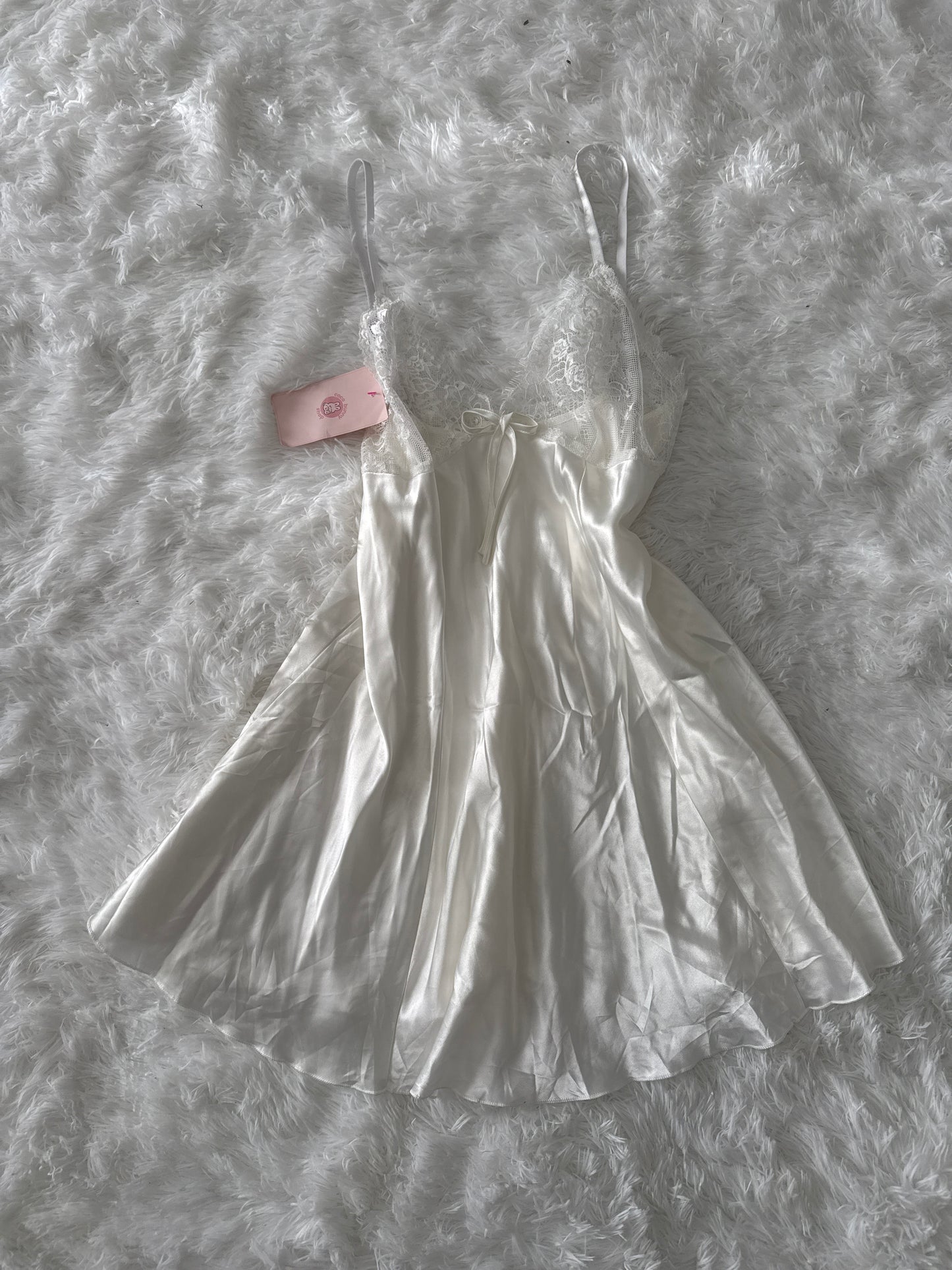 white satin eyelet lace bow bustier slip dress