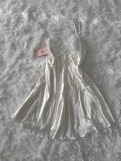 white satin eyelet lace bow bustier slip dress