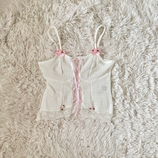 coquette lace up rose bud top