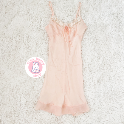 sweet eblin peach lace floral slip dress