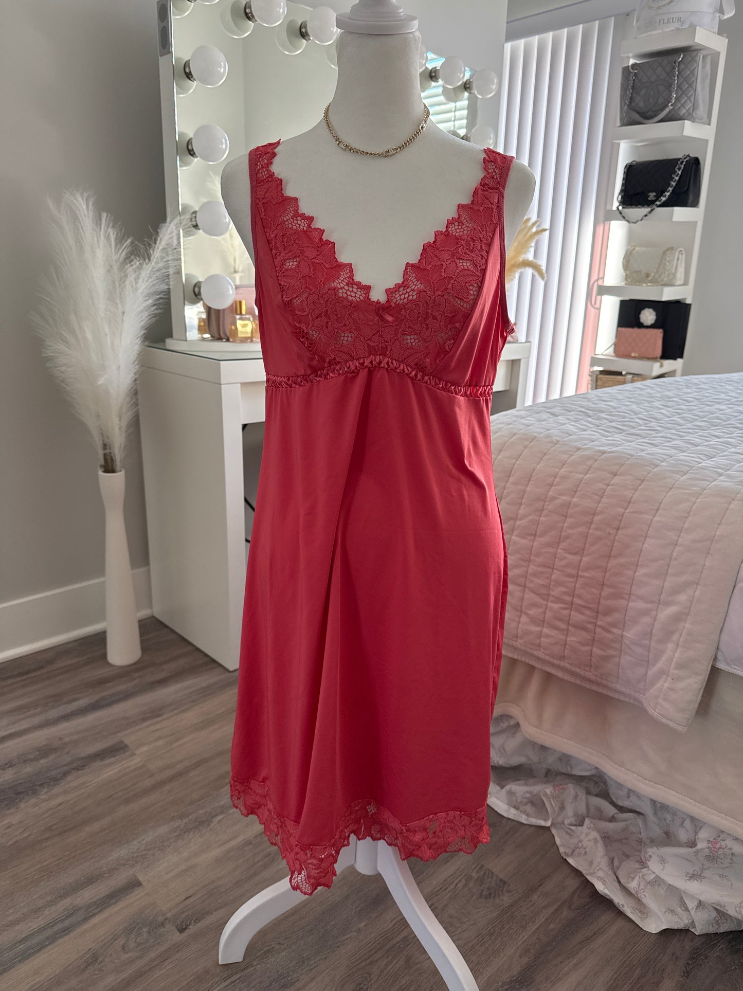 red dragonfruit floral martini slip dress