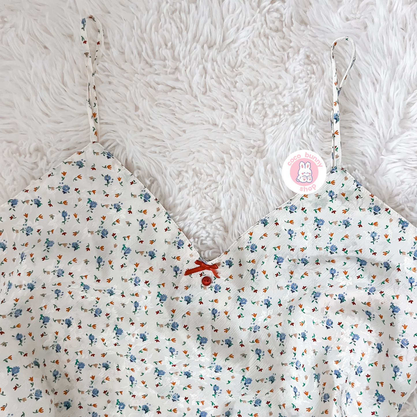 floral button bow button camisole