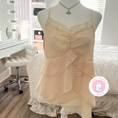 fairy sequin cream shimmer ruffle waterfall camisole