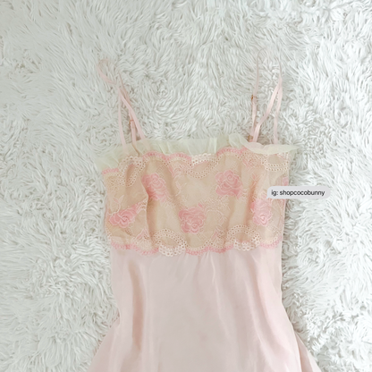 pink rose embroidery bustier slip dress