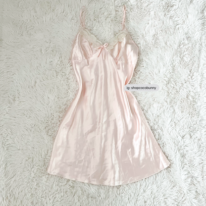 pink satin ruffle lace bustier slip dress