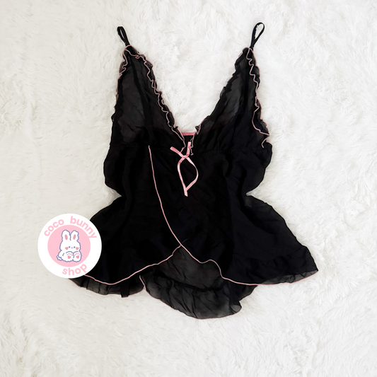 y2k black and pink babydoll camisole