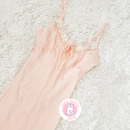 sweet eblin peach lace floral slip dress