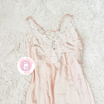embroidered petal dusty pink slip dress