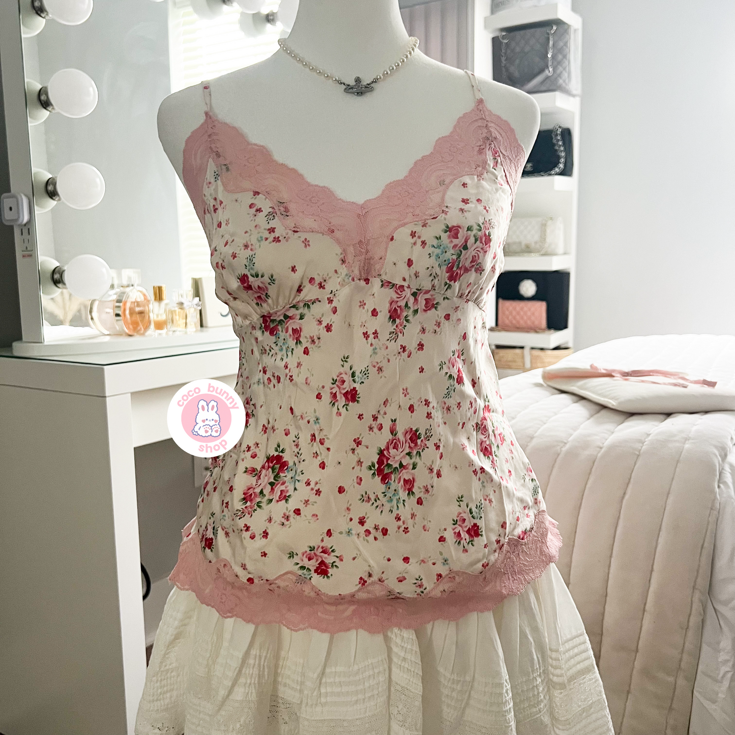 dainty elise floral pink lace camisole