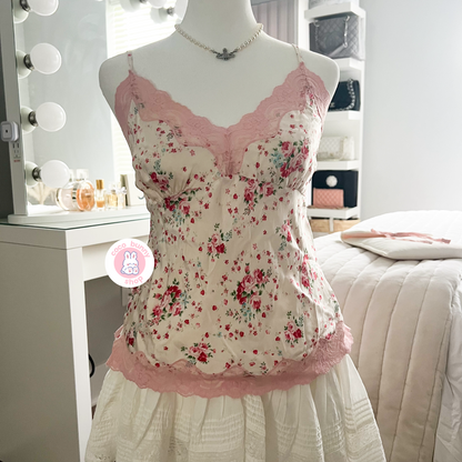 dainty elise floral pink lace camisole