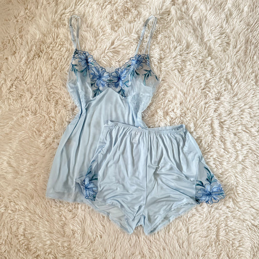 baby blue floral embroidery set