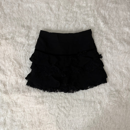black goji berry spritz ruffle skirt