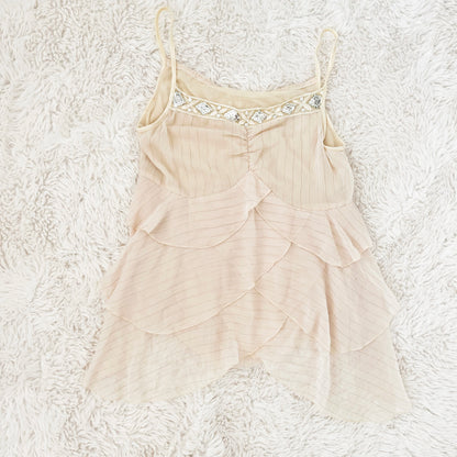 fairy sequin cream shimmer ruffle waterfall camisole