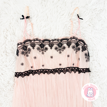 princess peach black lace shimmer floral slip dress