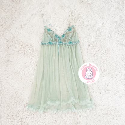seafoam mesh embroidery ruffle dotted slip dress