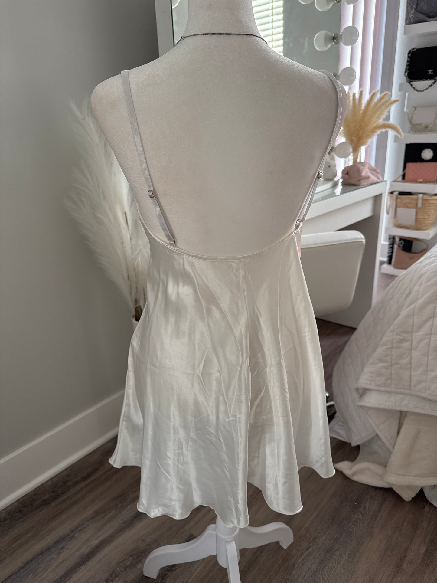 white satin eyelet lace bow bustier slip dress