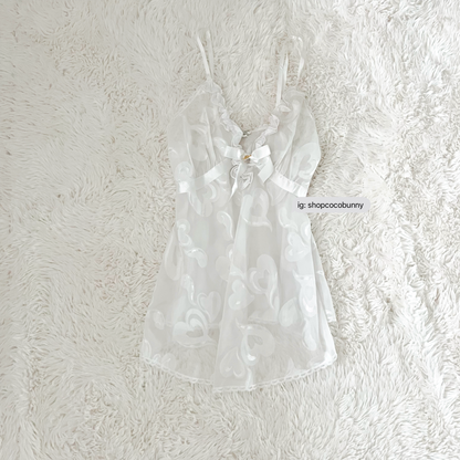 white reflective hearts graceful slip dress