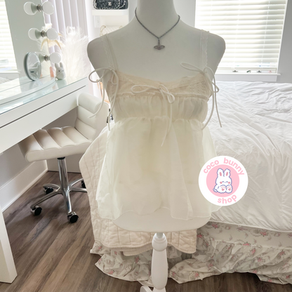 ruched ribbon lace babydoll camisole