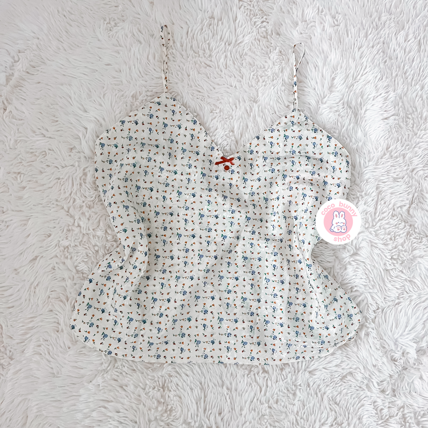 floral button bow button camisole