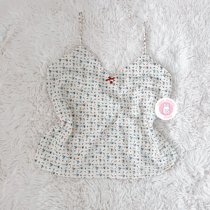 floral button bow button camisole
