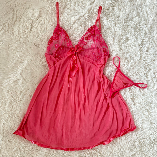 magenta bow ruffle set