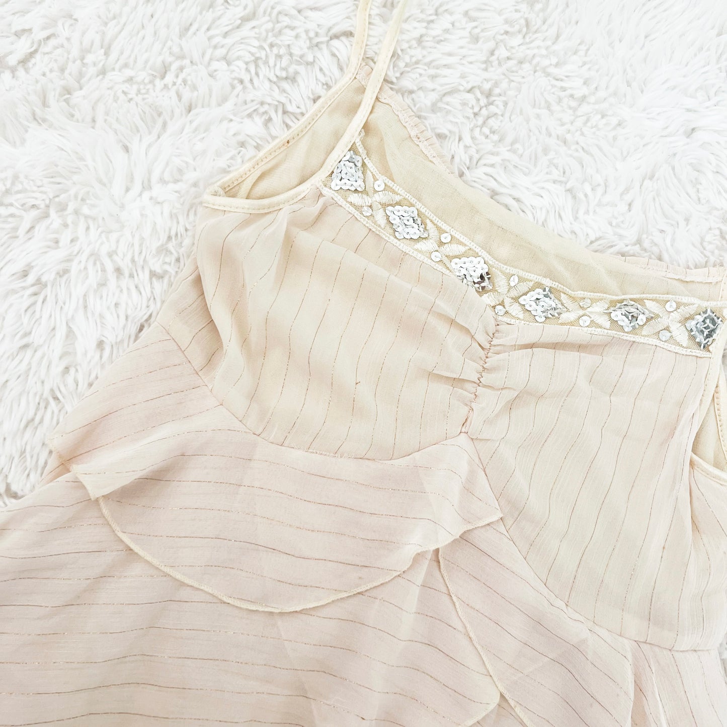 fairy sequin cream shimmer ruffle waterfall camisole