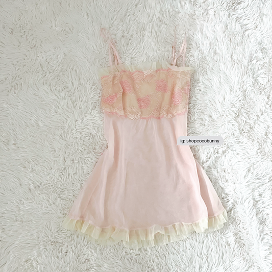 pink rose embroidery bustier slip dress