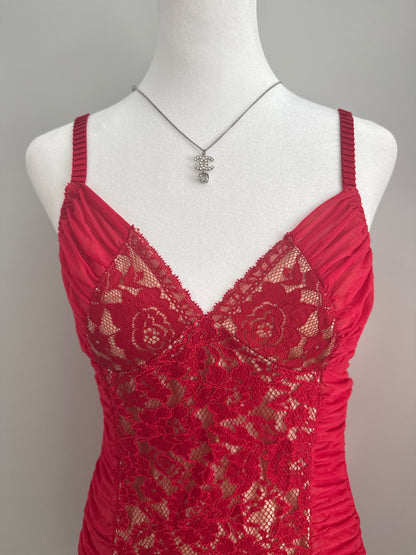 red pear caramel martini slip dress