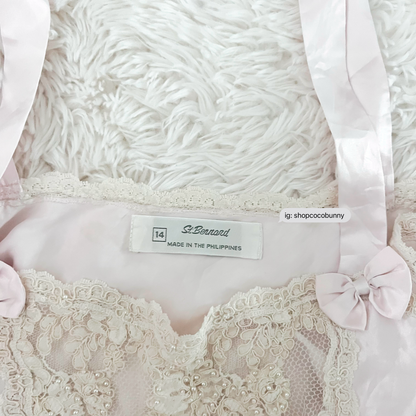 st. bernard light pink satin pearl embossed sheer lace camisole