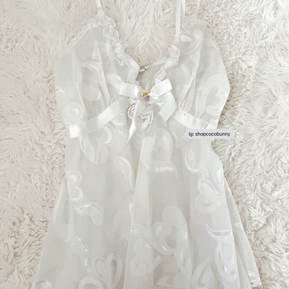 white reflective hearts graceful slip dress
