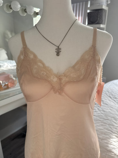 mauve lace bow slip dress