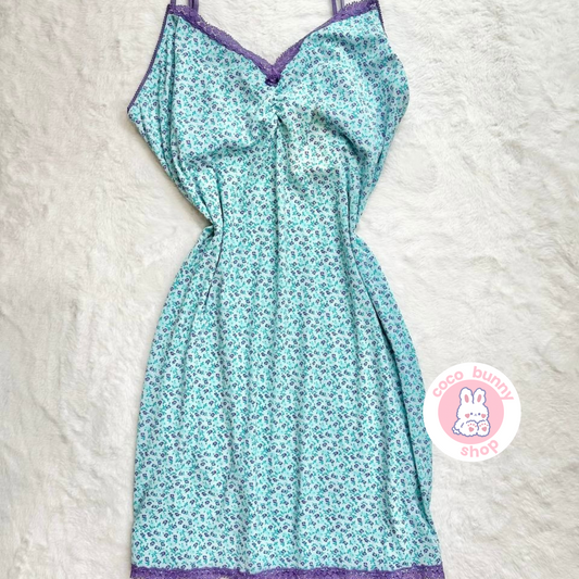 vintage victoria's secret light blue floral print slip dress