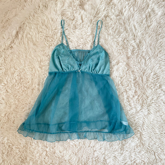 ocean blue sheer ruffle camisole