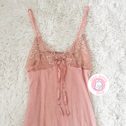 graceful embroidered ribbon bow slip dress