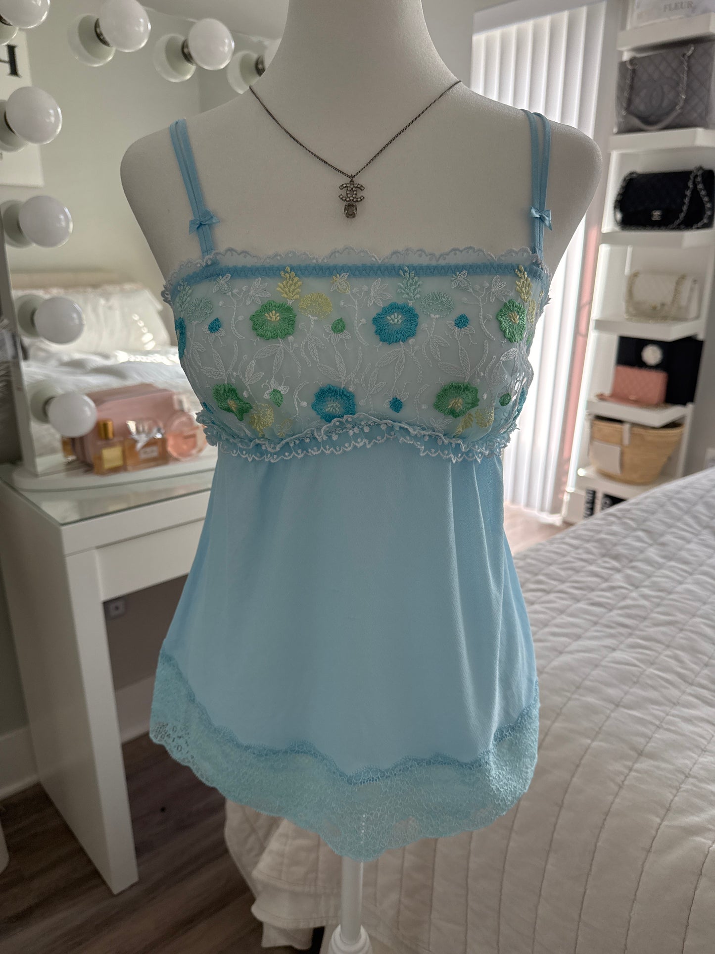 dainty blue floral pattern camisole