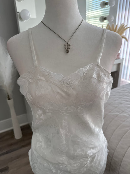 scallop lace trim satin floral pattern bodysuit