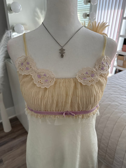 fairy purple belt bow ruched slip dress