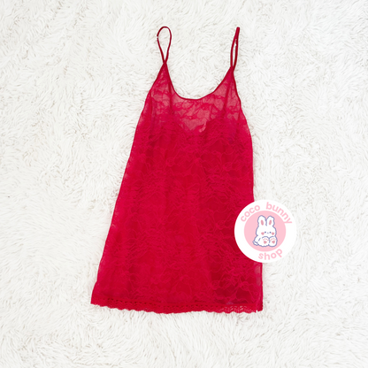 vintage y2k victoria's secret red lace sheer slip dress
