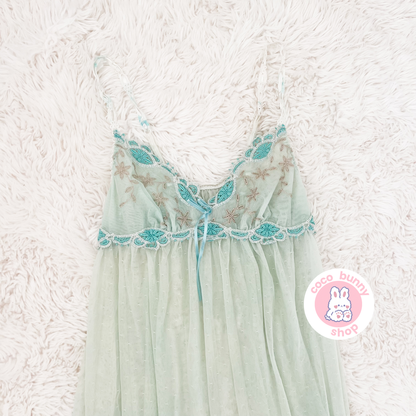 seafoam mesh embroidery ruffle dotted slip dress