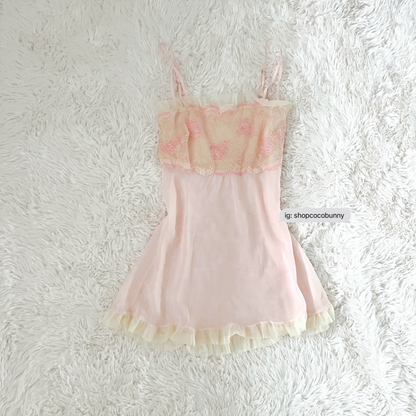 pink rose embroidery bustier slip dress