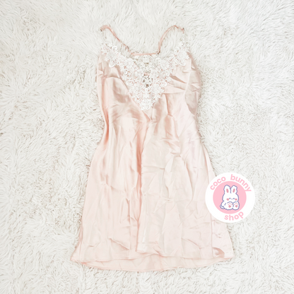 embroidered petal dusty pink slip dress